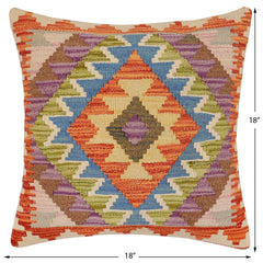 handmade Traditional Pillow Rust Blue Hand-Woven SQUARE 100% WOOL Hand woven turkish pillow2 x 2