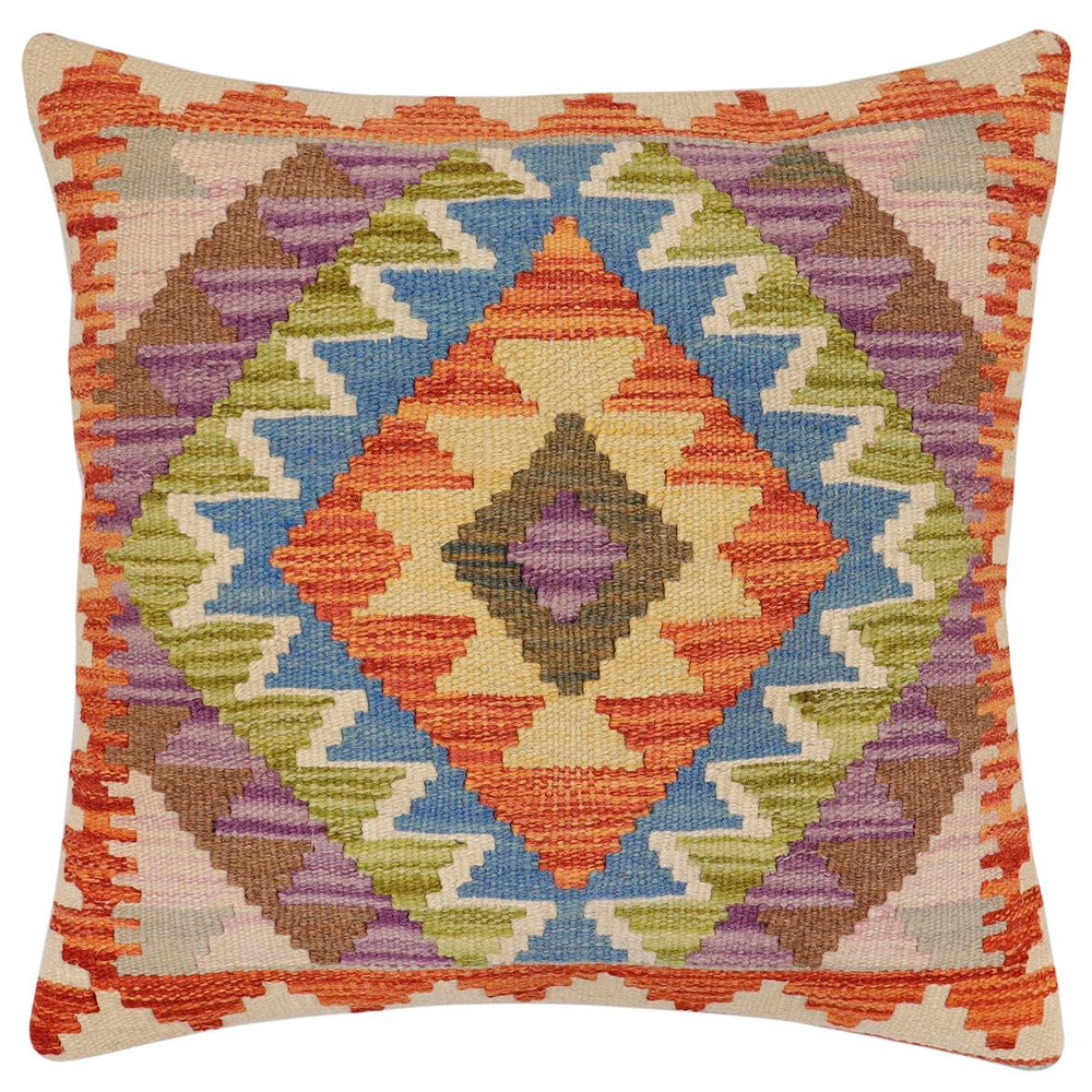 handmade Traditional Pillow Rust Blue Hand-Woven SQUARE 100% WOOL Hand woven turkish pillow2 x 2