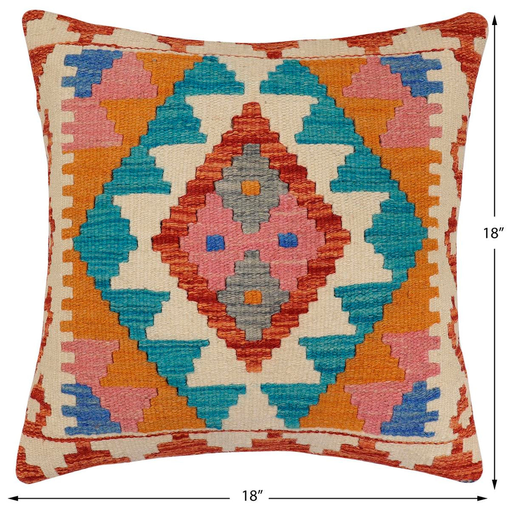 handmade Traditional Pillow Rust Blue Hand-Woven SQUARE 100% WOOL Hand woven turkish pillow2 x 2