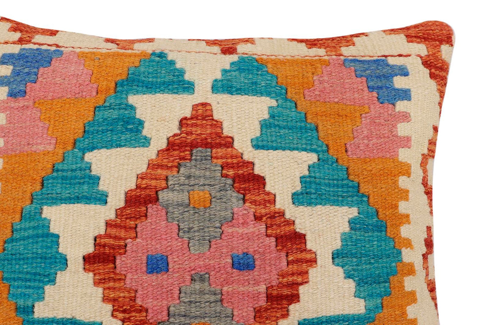 handmade Traditional Pillow Rust Blue Hand-Woven SQUARE 100% WOOL Hand woven turkish pillow2 x 2