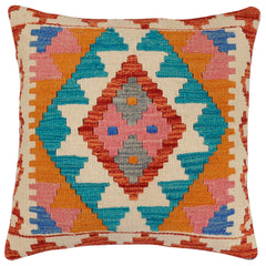 handmade Traditional Pillow Rust Blue Hand-Woven SQUARE 100% WOOL Hand woven turkish pillow2 x 2