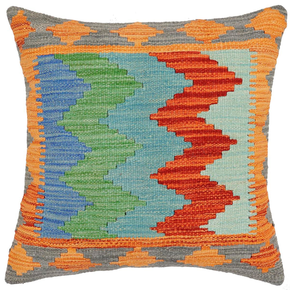 handmade Modern Pillow Rust Blue Hand-Woven SQUARE 100% WOOL  Hand woven turkish pillow  2 x 2
