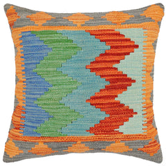 handmade Modern Pillow Rust Blue Hand-Woven SQUARE 100% WOOL  Hand woven turkish pillow  2 x 2