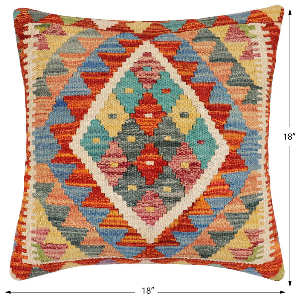handmade Traditional Pillow Rust Blue Hand-Woven SQUARE 100% WOOL Hand woven turkish pillow2 x 2