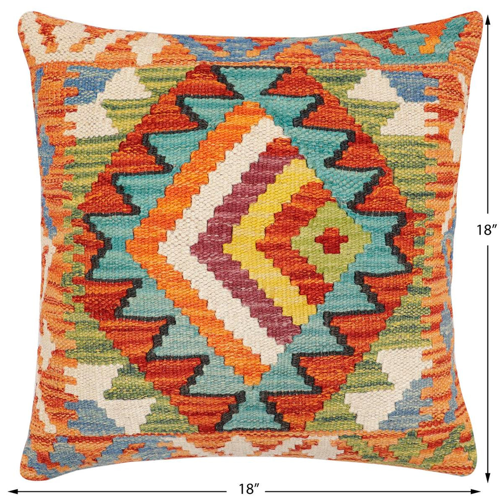 handmade Modern Pillow Rust Blue Hand-Woven SQUARE 100% WOOL  Hand woven turkish pillow  2 x 2