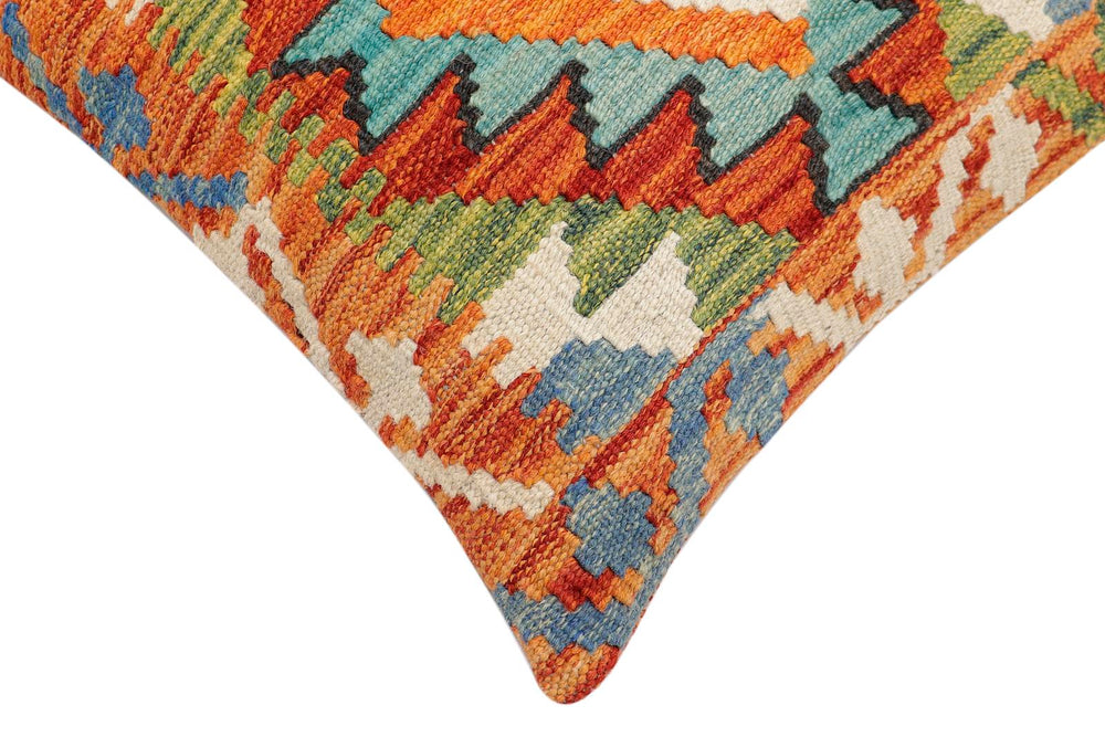 handmade Modern Pillow Rust Blue Hand-Woven SQUARE 100% WOOL  Hand woven turkish pillow  2 x 2