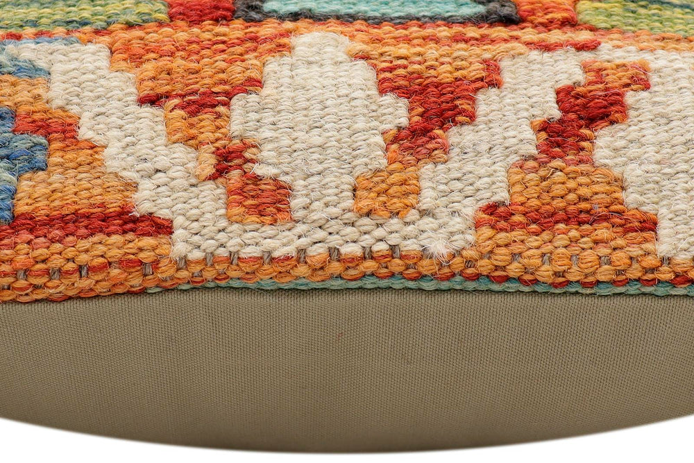 handmade Modern Pillow Rust Blue Hand-Woven SQUARE 100% WOOL  Hand woven turkish pillow  2 x 2