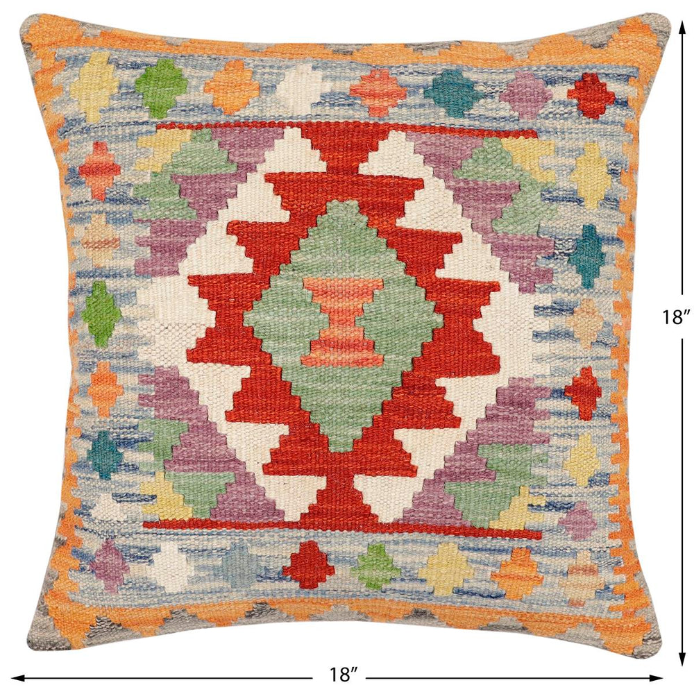 handmade Traditional Pillow Rust Blue Hand-Woven SQUARE 100% WOOL Hand woven turkish pillow2 x 2