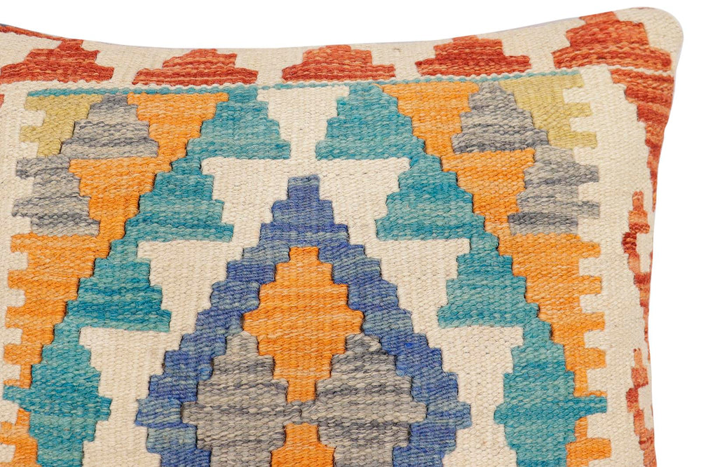 handmade Traditional Pillow Blue Rust Hand-Woven SQUARE 100% WOOL Hand woven turkish pillow2 x 2