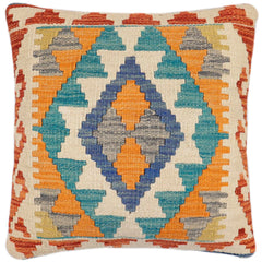 handmade Traditional Pillow Blue Rust Hand-Woven SQUARE 100% WOOL Hand woven turkish pillow2 x 2