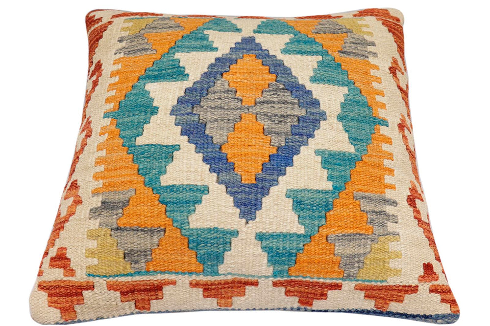 handmade Traditional Pillow Blue Rust Hand-Woven SQUARE 100% WOOL Hand woven turkish pillow2 x 2