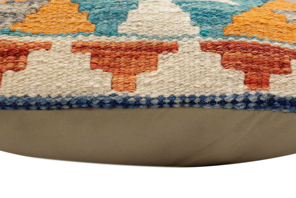 handmade Traditional Pillow Blue Rust Hand-Woven SQUARE 100% WOOL Hand woven turkish pillow2 x 2