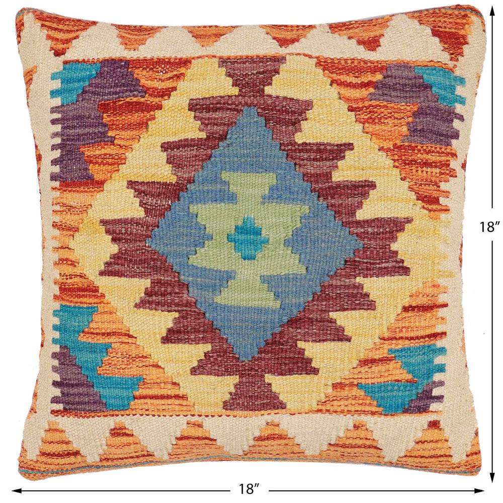 handmade Traditional Pillow Rust Blue Hand-Woven SQUARE 100% WOOL Hand woven turkish pillow2 x 2