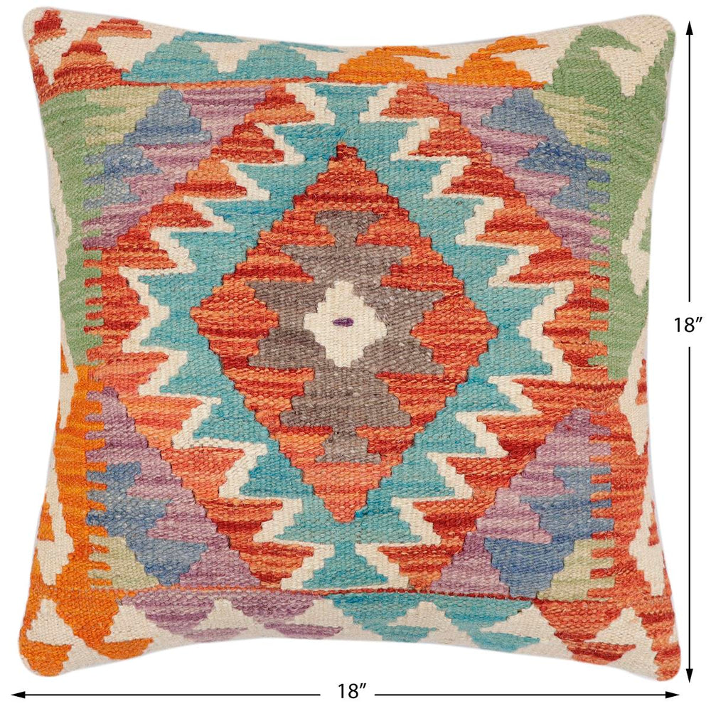 handmade Traditional Pillow Rust Blue Hand-Woven SQUARE 100% WOOL Hand woven turkish pillow2 x 2