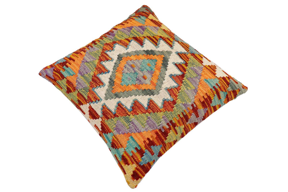 handmade Traditional Pillow Rust Blue Hand-Woven SQUARE 100% WOOL  Hand woven turkish pillow  2 x 2