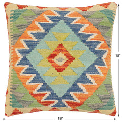 handmade Traditional Pillow Rust Blue Hand-Woven SQUARE 100% WOOL Hand woven turkish pillow2 x 2