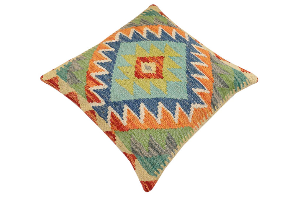 handmade Traditional Pillow Rust Blue Hand-Woven SQUARE 100% WOOL Hand woven turkish pillow2 x 2
