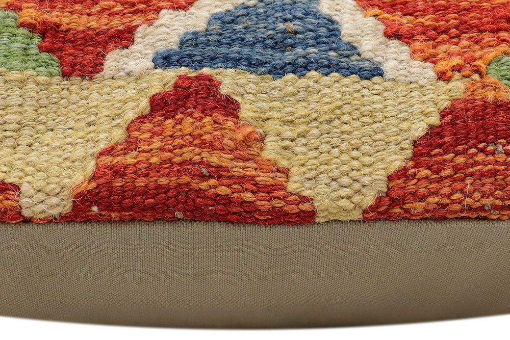 handmade Traditional Pillow Rust Blue Hand-Woven SQUARE 100% WOOL Hand woven turkish pillow2 x 2