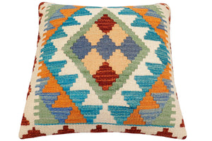 handmade Traditional Pillow Blue Rust Hand-Woven SQUARE 100% WOOL Hand woven turkish pillow2 x 2