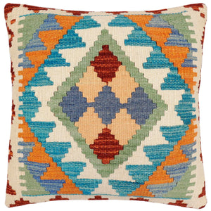 handmade Traditional Pillow Blue Rust Hand-Woven SQUARE 100% WOOL Hand woven turkish pillow2 x 2