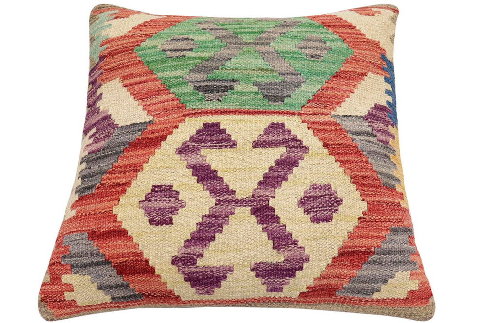 handmade Traditional Pillow Red Gray Hand-Woven SQUARE 100% WOOL Hand woven turkish pillow2 x 2
