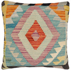 handmade Traditional Pillow Blue Rust Hand-Woven SQUARE 100% WOOL Hand woven turkish pillow2 x 2