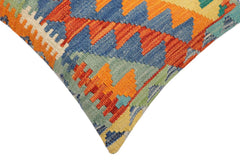 handmade Modern Pillow Rust Blue Hand-Woven SQUARE 100% WOOL  Hand woven turkish pillow  2 x 2