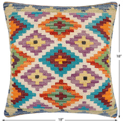 handmade Traditional Pillow Rust Blue Hand-Woven SQUARE 100% WOOL Hand woven turkish pillow2 x 2