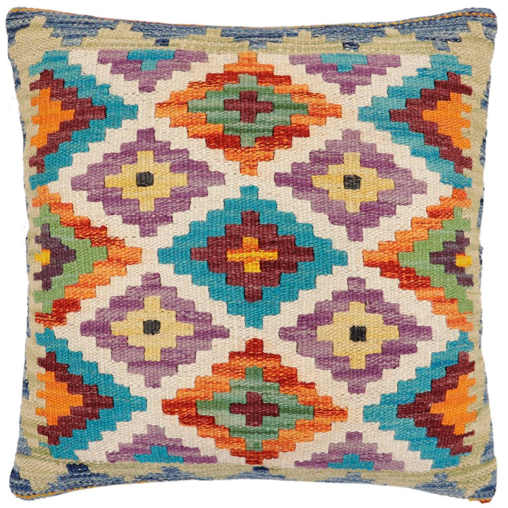 handmade Traditional Pillow Rust Blue Hand-Woven SQUARE 100% WOOL Hand woven turkish pillow2 x 2