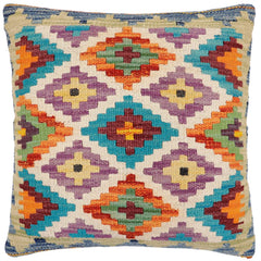 handmade Traditional Pillow Rust Blue Hand-Woven SQUARE 100% WOOL Hand woven turkish pillow2 x 2