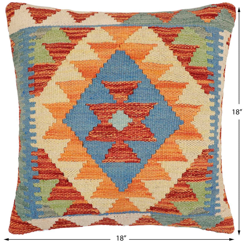 handmade Traditional Pillow Rust Blue Hand-Woven SQUARE 100% WOOL Hand woven turkish pillow2 x 2