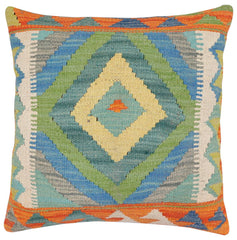 handmade Traditional Pillow Rust Blue Hand-Woven SQUARE 100% WOOL Hand woven turkish pillow2 x 2