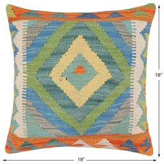 handmade Traditional Pillow Rust Blue Hand-Woven SQUARE 100% WOOL Hand woven turkish pillow2 x 2
