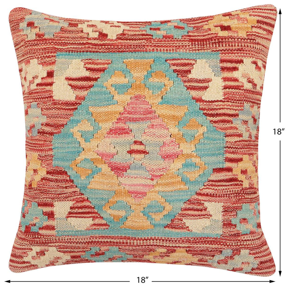 handmade Traditional Pillow Red Blue Hand-Woven SQUARE 100% WOOL Hand woven turkish pillow2 x 2