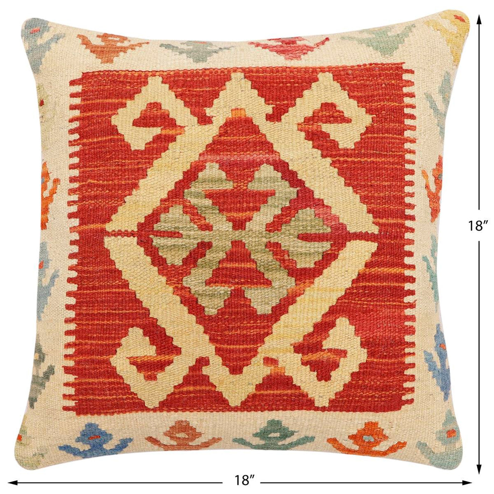 handmade Traditional Pillow Rust Beige Hand-Woven SQUARE 100% WOOL Hand woven turkish pillow2 x 2