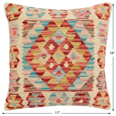 handmade Traditional Pillow Red Blue Hand-Woven SQUARE 100% WOOL  Hand woven turkish pillow  2 x 2