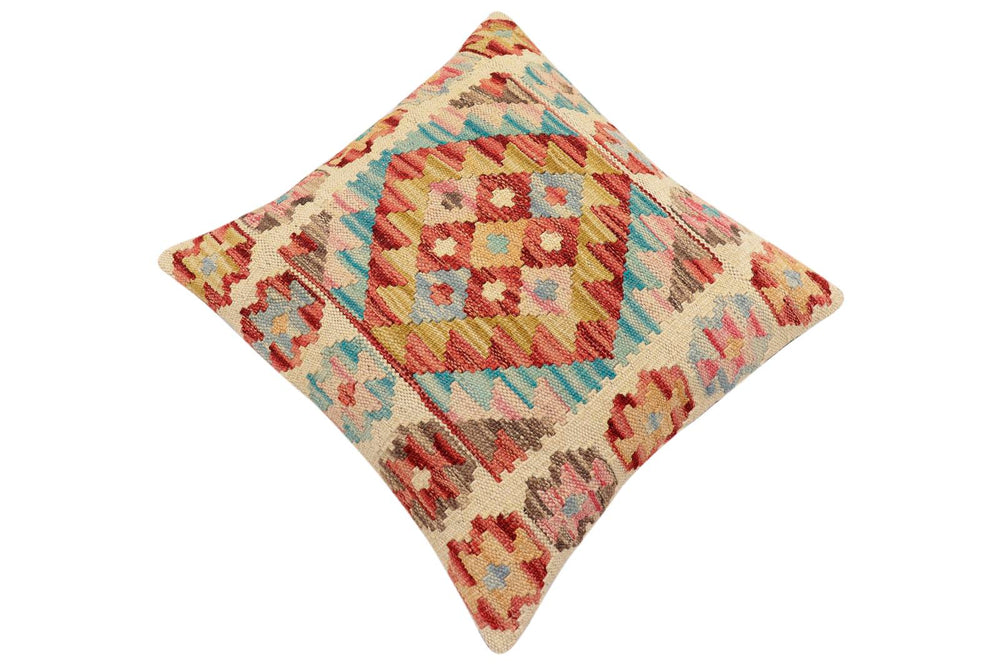 handmade Traditional Pillow Red Blue Hand-Woven SQUARE 100% WOOL  Hand woven turkish pillow  2 x 2