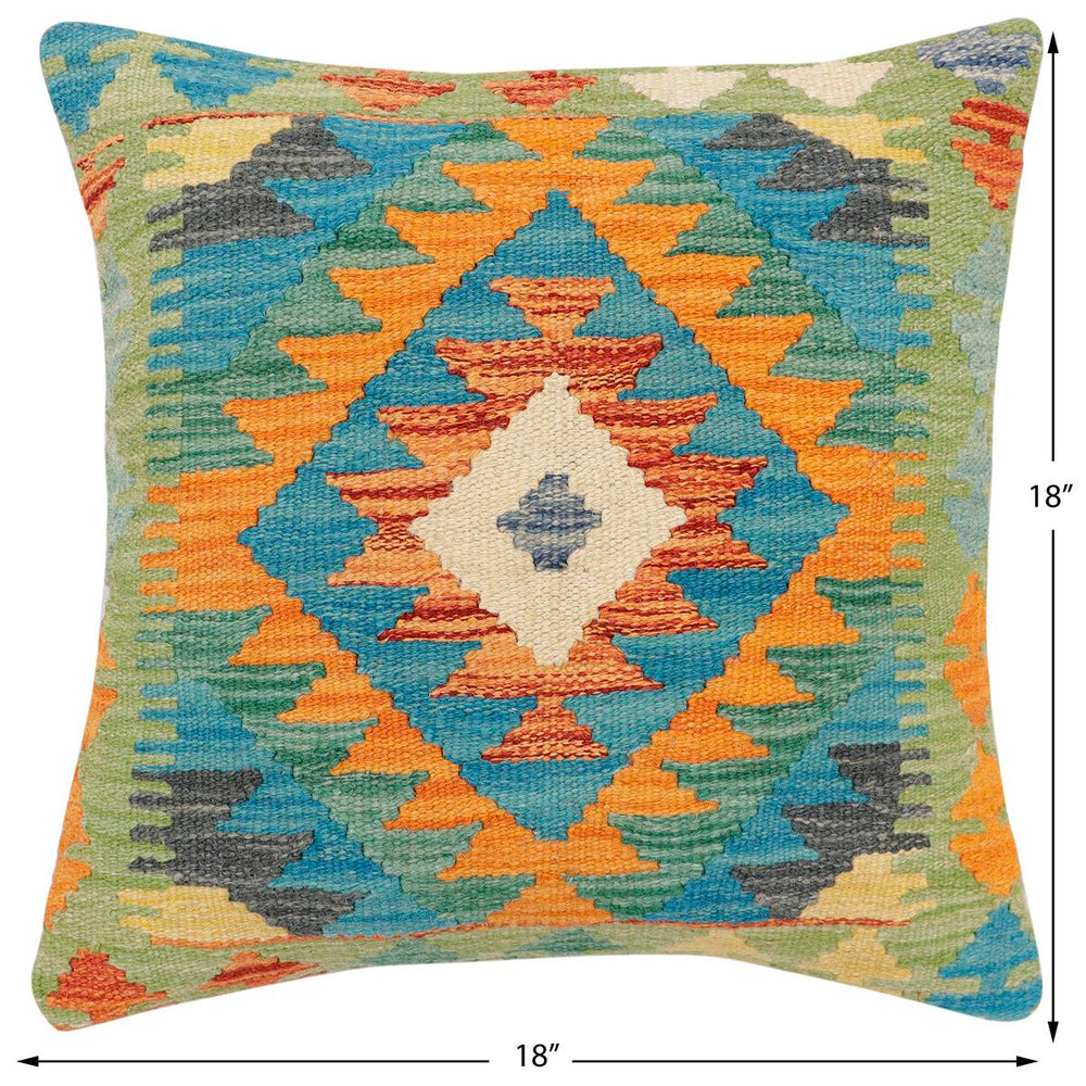 handmade Traditional Pillow Rust Blue Hand-Woven SQUARE 100% WOOL Hand woven turkish pillow2 x 2