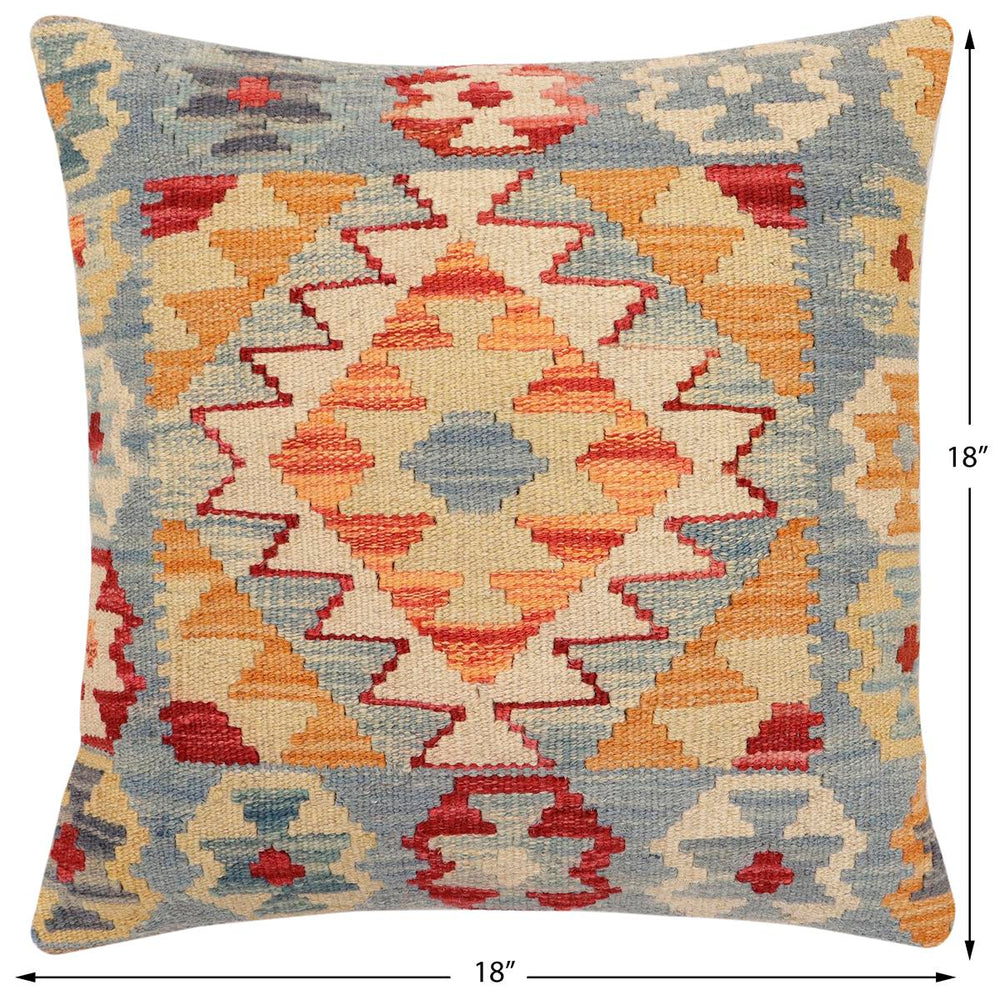 handmade Traditional Pillow Blue Red Hand-Woven SQUARE 100% WOOL Hand woven turkish pillow2 x 2