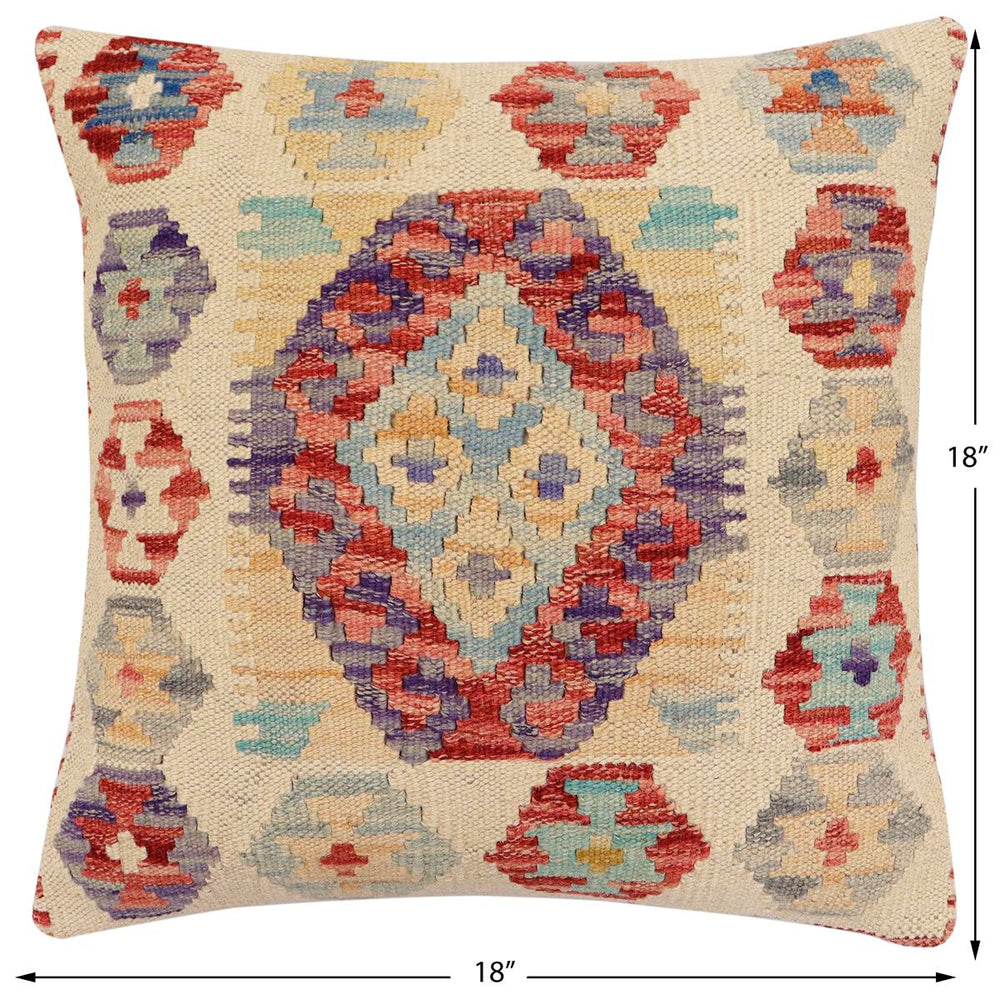 handmade Traditional Pillow Beige Red Hand-Woven SQUARE 100% WOOL Hand woven turkish pillow2 x 2