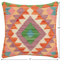 handmade Traditional Pillow Rust Blue Hand-Woven SQUARE 100% WOOL  Hand woven turkish pillow  2 x 2