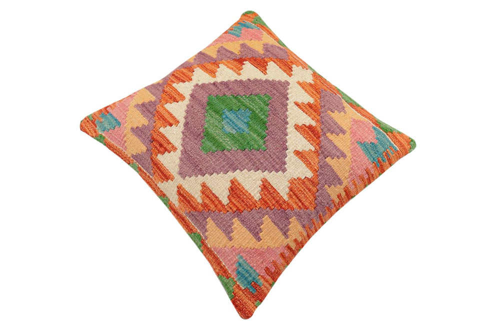handmade Traditional Pillow Rust Blue Hand-Woven SQUARE 100% WOOL  Hand woven turkish pillow  2 x 2
