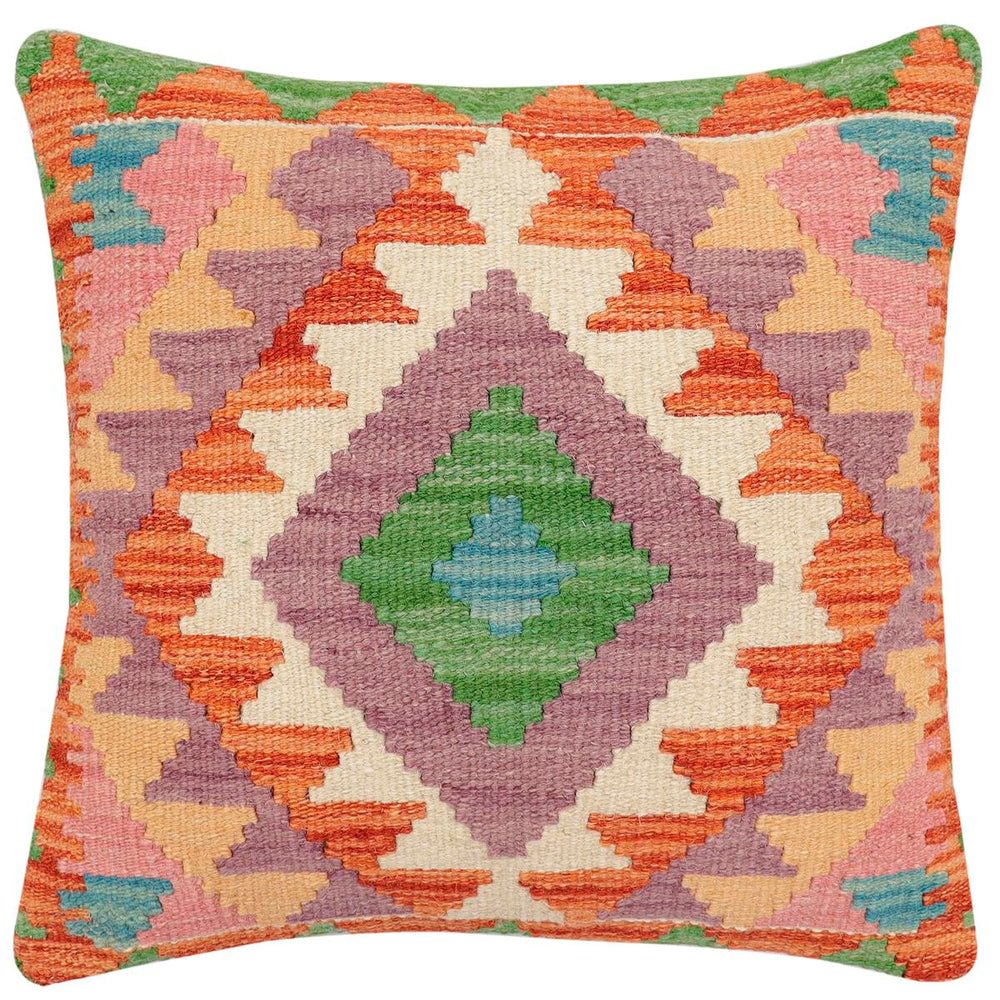 handmade Traditional Pillow Rust Blue Hand-Woven SQUARE 100% WOOL  Hand woven turkish pillow  2 x 2