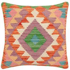 handmade Traditional Pillow Rust Blue Hand-Woven SQUARE 100% WOOL  Hand woven turkish pillow  2 x 2