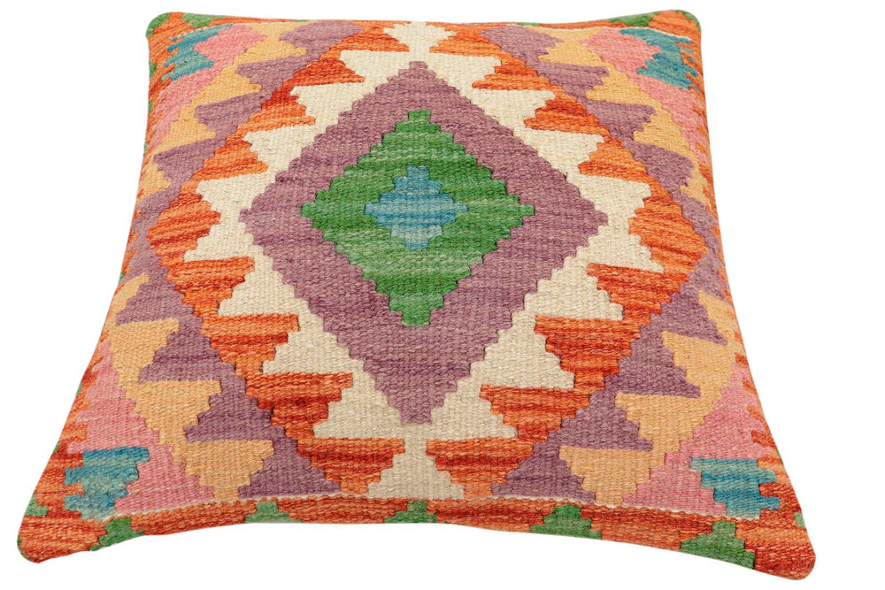handmade Traditional Pillow Rust Blue Hand-Woven SQUARE 100% WOOL  Hand woven turkish pillow  2 x 2