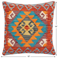 handmade Traditional Pillow Rust Blue Hand-Woven SQUARE 100% WOOL Hand woven turkish pillow2 x 2
