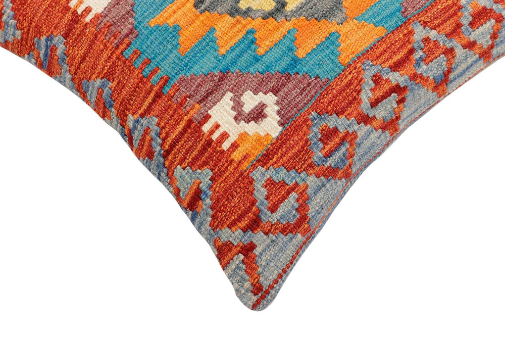 handmade Traditional Pillow Rust Blue Hand-Woven SQUARE 100% WOOL Hand woven turkish pillow2 x 2