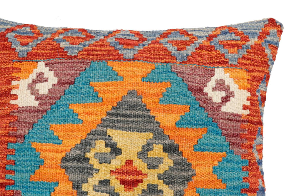 handmade Traditional Pillow Rust Blue Hand-Woven SQUARE 100% WOOL Hand woven turkish pillow2 x 2