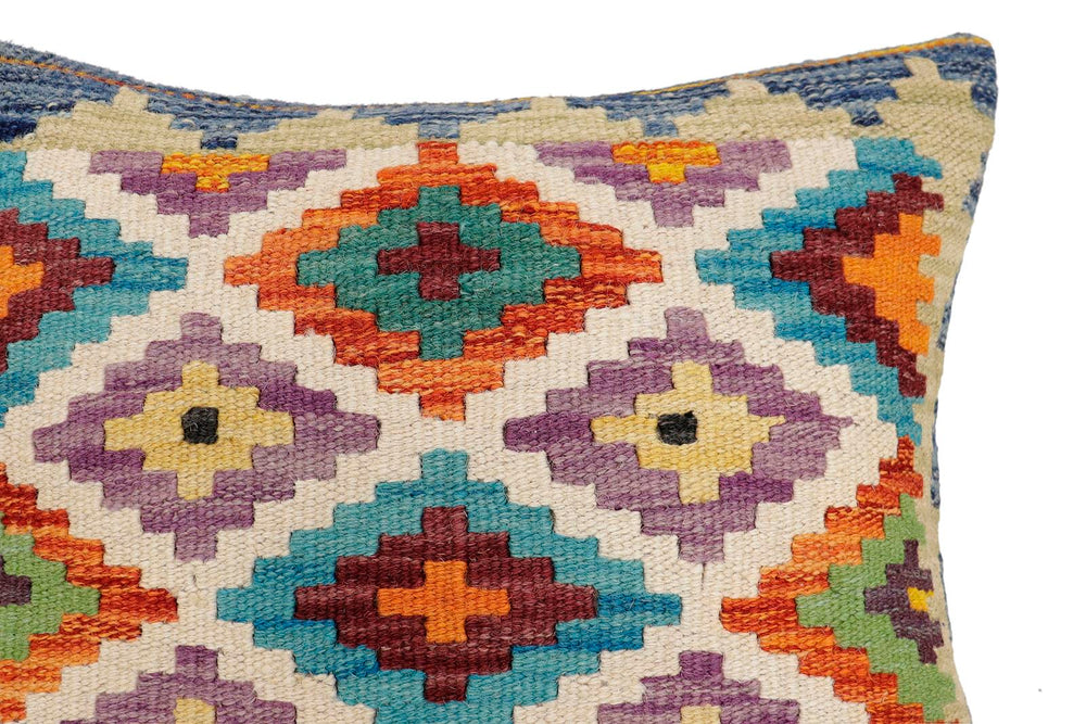 handmade Traditional Pillow Rust Blue Hand-Woven SQUARE 100% WOOL Hand woven turkish pillow2 x 2
