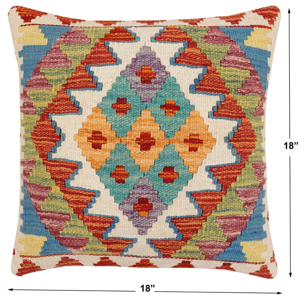 handmade Traditional Pillow Rust Blue Hand-Woven SQUARE 100% WOOL Hand woven turkish pillow2 x 2
